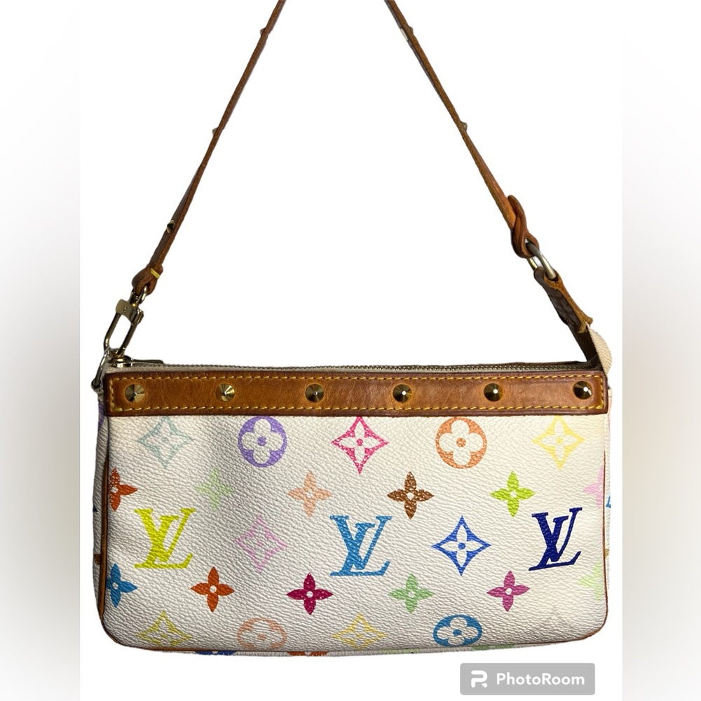 Authentic Louis Vuitton x Takashi Murakami White Monogram Multicolor Pochette